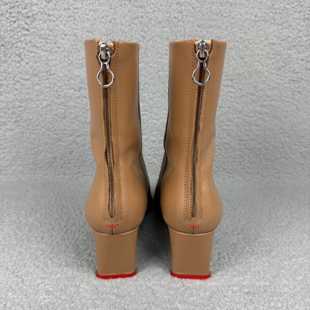 Aeyde Boots Womens 8 / EU 39 Shoes Tan Brown Ivy Leather Ankle Zip Booties Heels - Picture 5 of 11